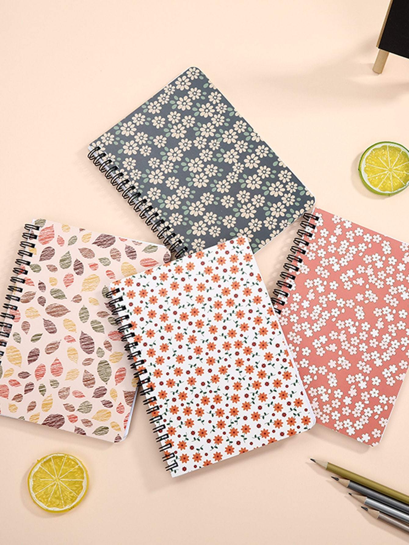 Floral Overlay Print Spiral Notebook 1pack - Sunshine Craft