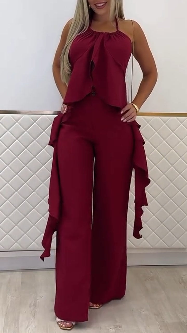 Women's Round Neck Halter Neck Irregular Casual Suit