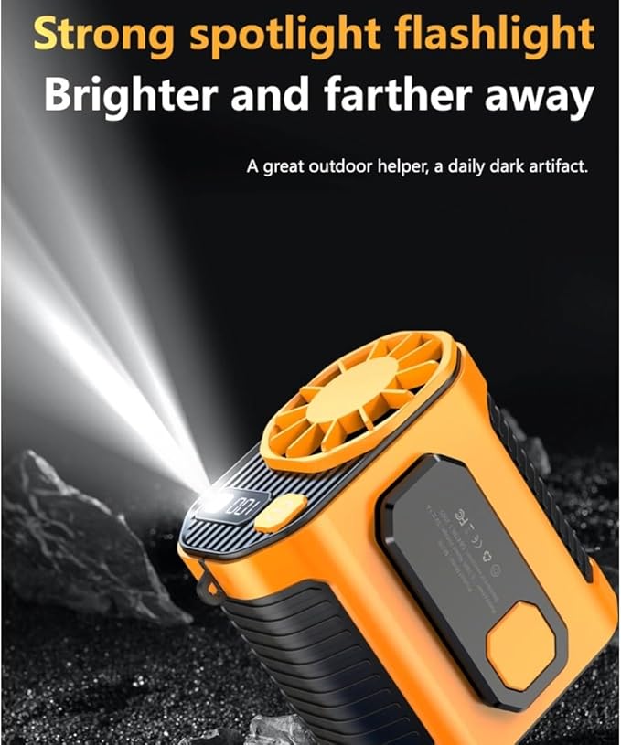 Portable Waist & Neck Fan with Power Bank and LED Light for Outdoor Use