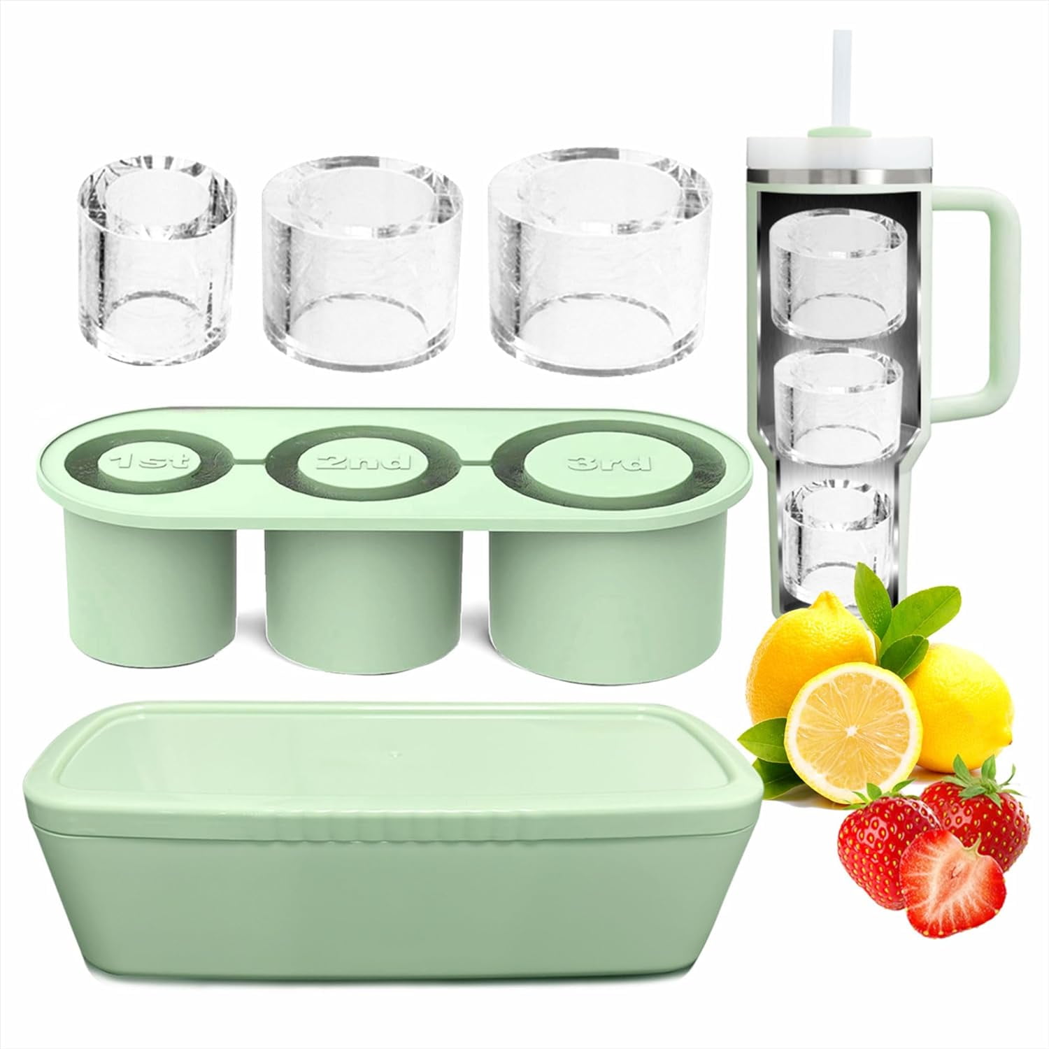 👍Last Day Promotion 60% OFF🎁3 Pcs Silicone Cylinder Ice Mold with Lid and Bin for Freezer