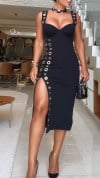 Women's Sweetheart Neck Slit Eyelet Fashion Dress