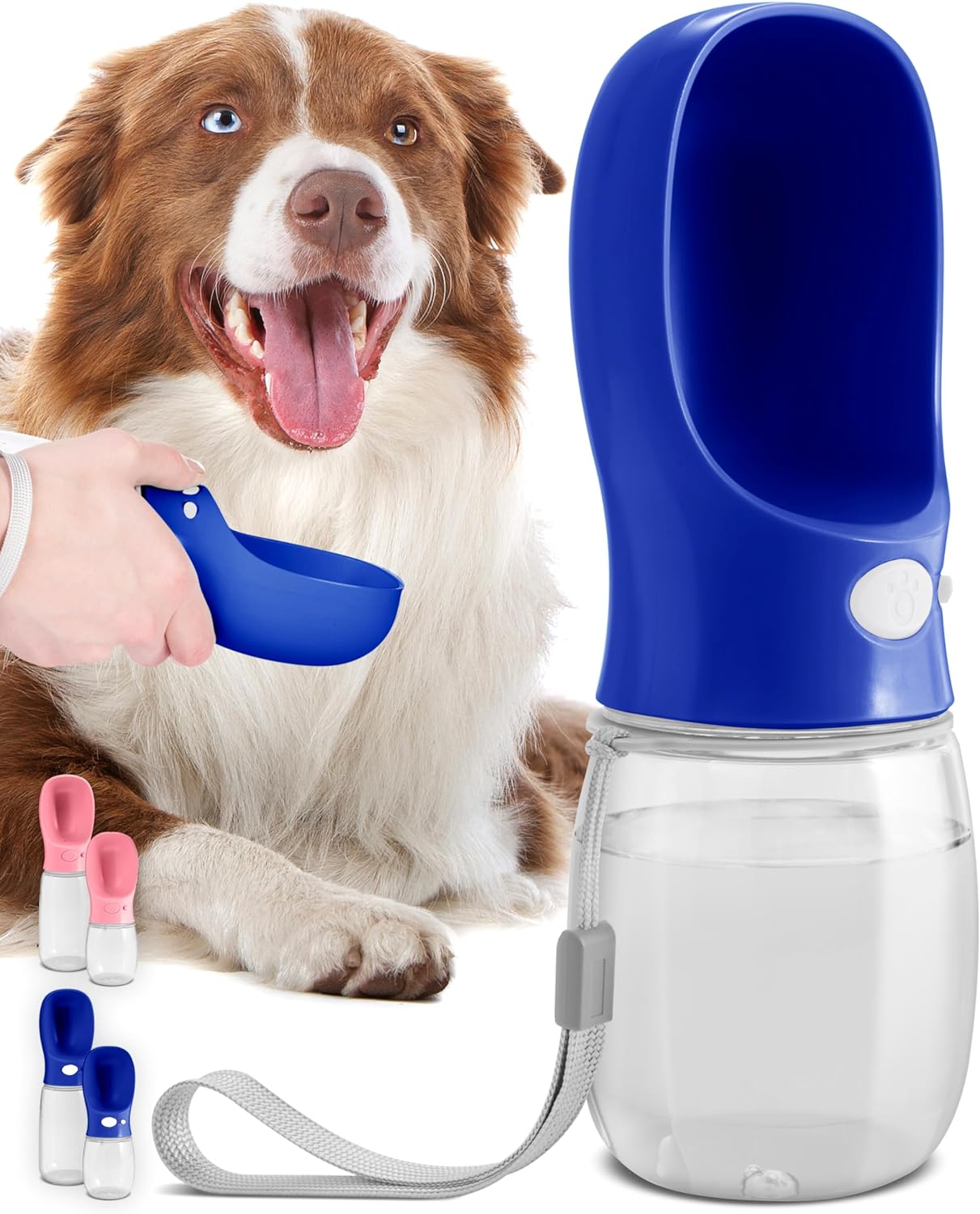 MalsiPree Dog Water Bottle, Lightweigh, Leak Proof Portable Travel Dog Water Dispenser - Perfect Puppy Drinking Bowl On The Go for Outdoor Walking and Hiking - Pet Accessories (19oz, Blue)