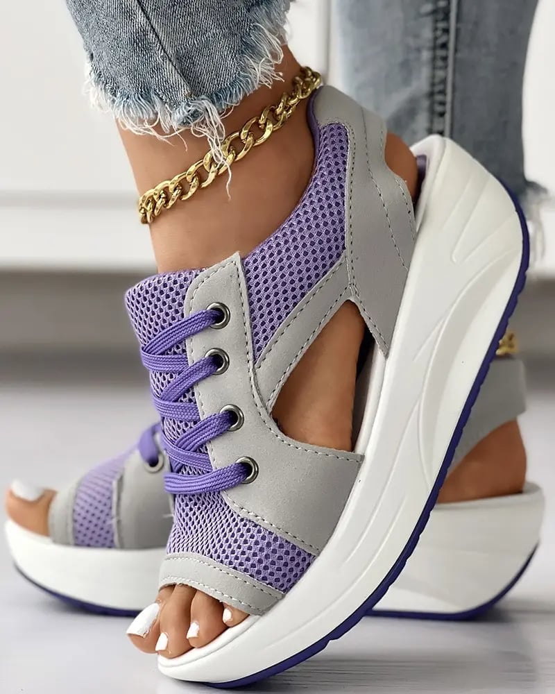 (🎉Last Day Promotion 50% OFF) Contrast Paneled Cutout Lace-up Muffin Sandals - Buy 2 Get Extra 10% OFF & FREE SHIPPING
