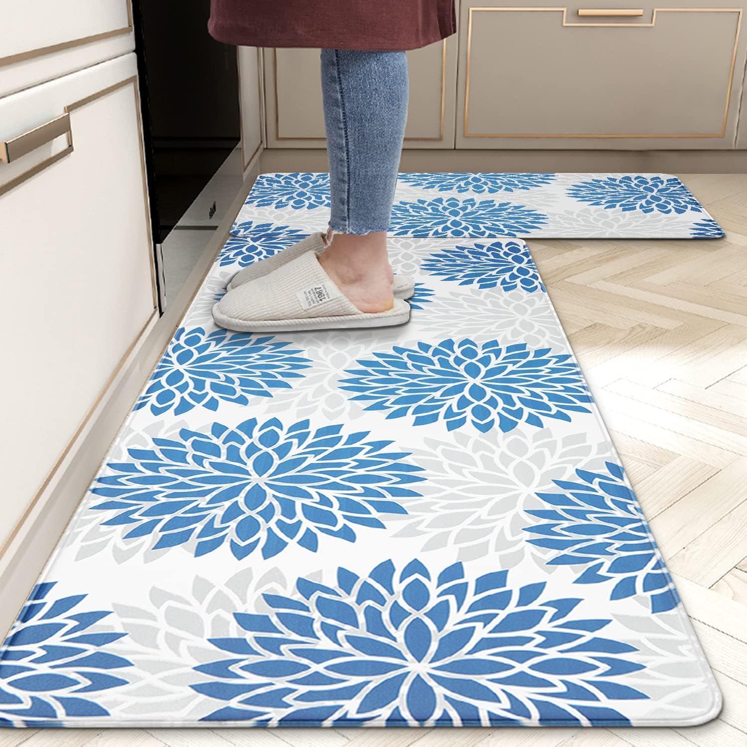 HEBE Anti Fatigue Kitchen Rug Sets 2 Piece Non Slip Kitchen Mats for Floor Cushioned Kitchen Rugs and Mats Waterproof Comfort Standing Mat Runner for Kitchen,Home Office,Sink,Laundry