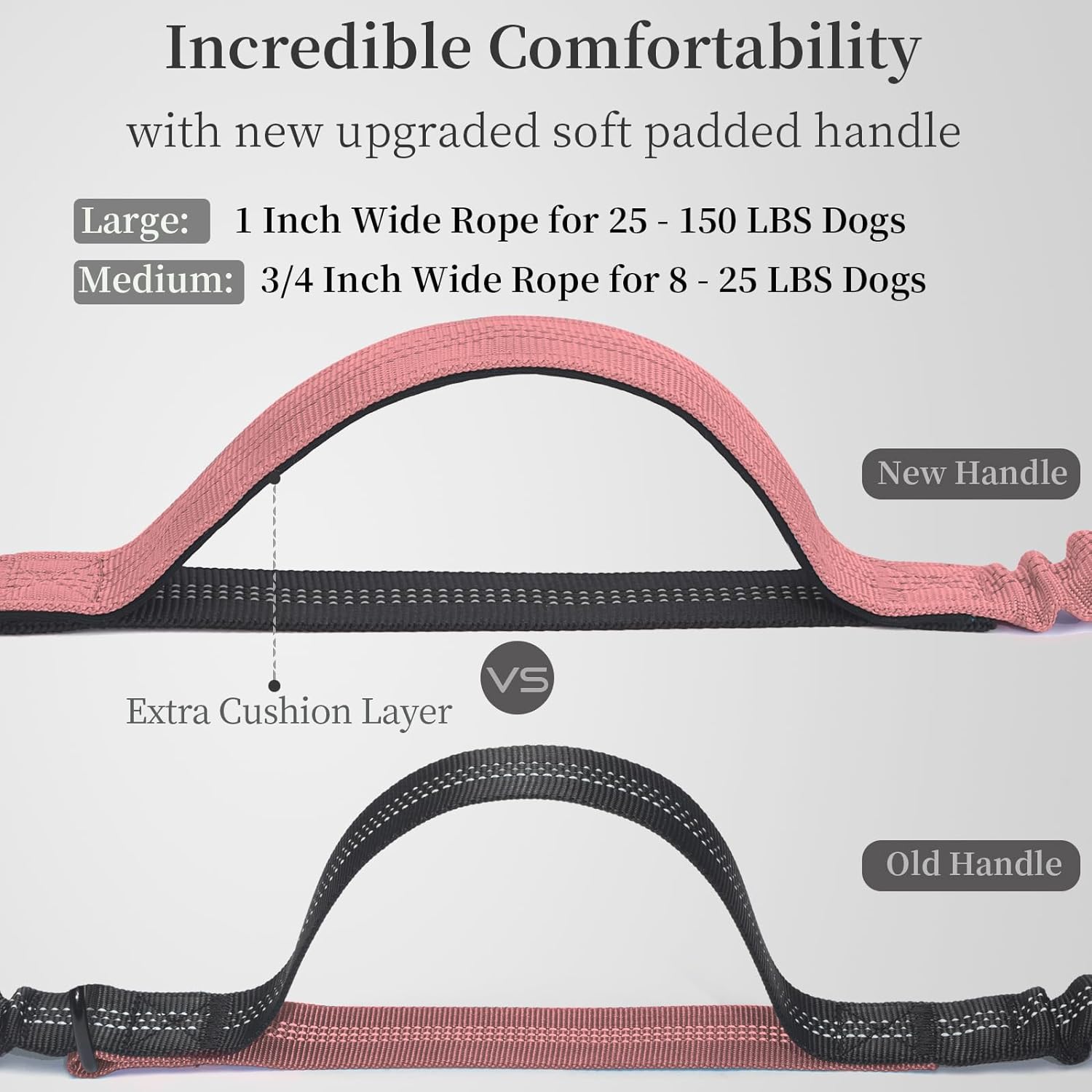 iYoShop Hands Free Dog Leash with Zipper Pouch, Dual Padded Handles and Durable Bungee for Walking, Jogging and Running Your Dog (Large, 25-120 lbs, Baby Pink)