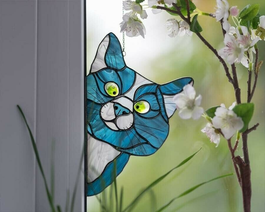 😻Handmade Stain Cat Suncatcher For Window