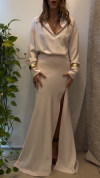 Ladies Lapel Satin Slit Elegant Suit
