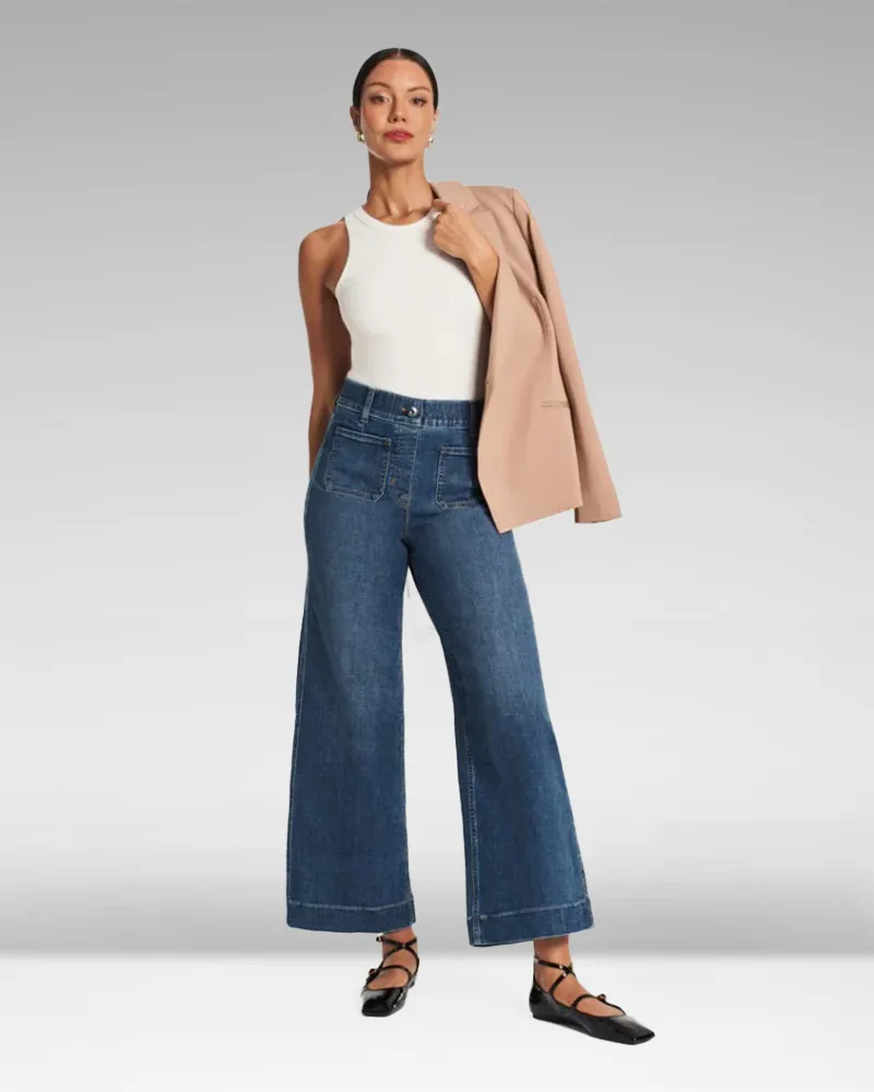 (🎉Last Day Promotion 50% OFF) Tummy Control Cropped Wide-Leg Jeans - FREE SHIPPING