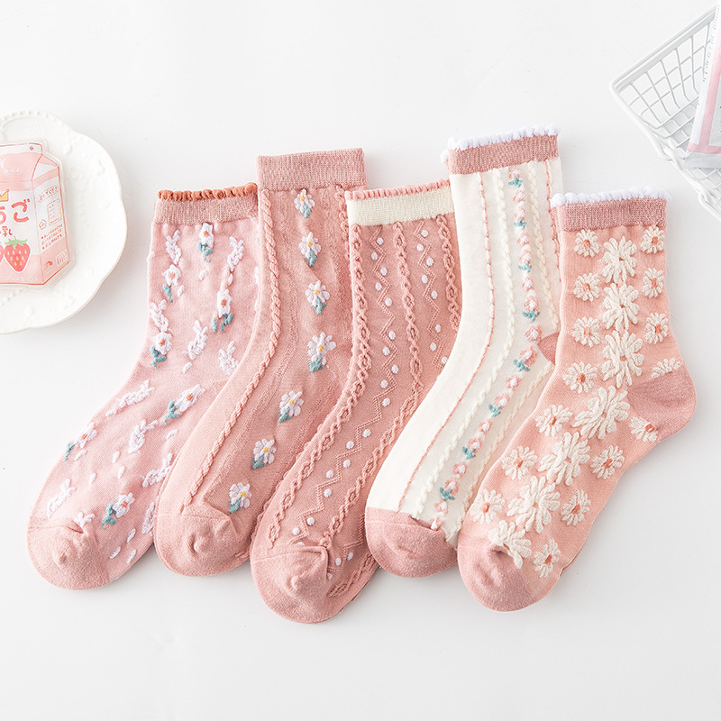 (5 Pairs) ❤️❤️This week's special Sale 48%OFF-Women's Pink Vintage Floral Cotton Socks