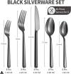 40-Piece Black Silverware Set for 8, Heavy-Duty 18/0 Stainless Steel Black Flatware Cutlery Set, Modern Round Handle Black Utensils Set, Dishwasher Safe for Home, Restaurant, Mirror Black, 40-PCS