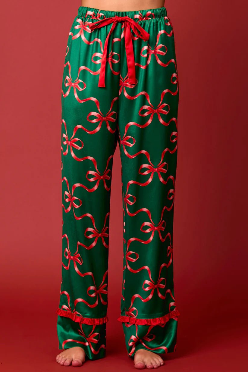 🎄TikTok Christmas Sale - 70% OFF🎉Green Christmas Pajama Set With Red Bow