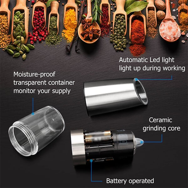 (🌲Early Christmas Sale- 50% OFF) Automatic Electric Gravity Induction Salt & Pepper Grinder - BUY 2 GET FREE SHIPPING