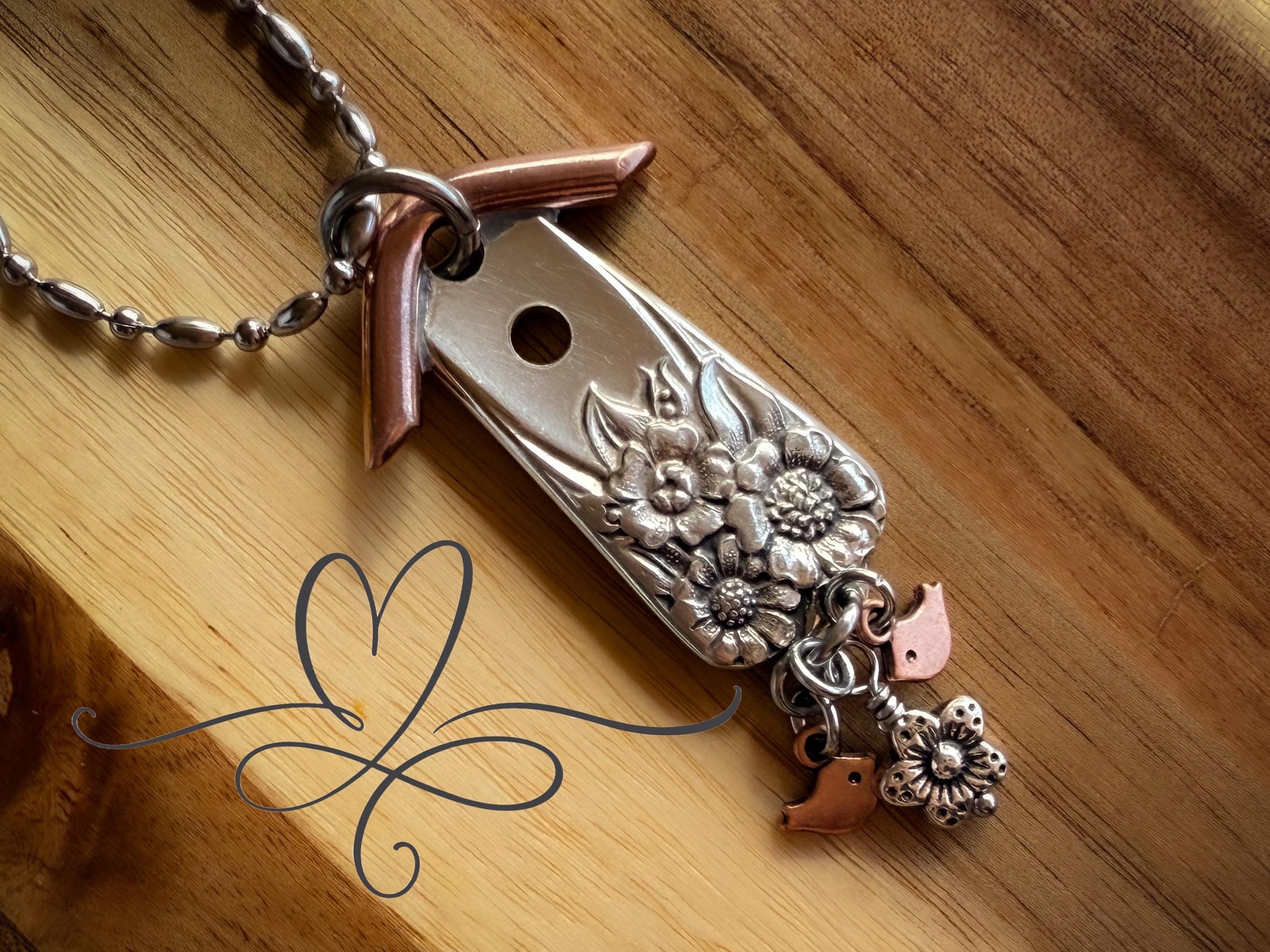 The 1950’s Little “April” Birdhouse Necklace or Purse Charm • Made From Authentic Silver-Plated, Vintage Silverware