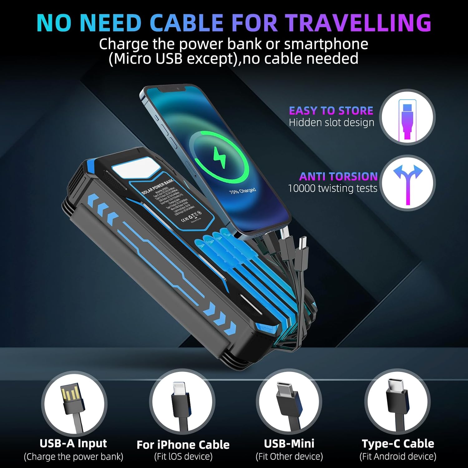 🎄TikTok Christmas Sale -70% OFF✨Outdoor Foldable Solar Large Capacity Charger Mobile Power Bank