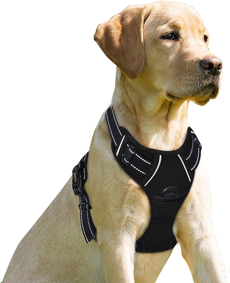 BARKBAY No Pull Dog Harness Front Clip Heavy Duty Reflective Easy Control Handle for Large Dog Walking(Black,L)