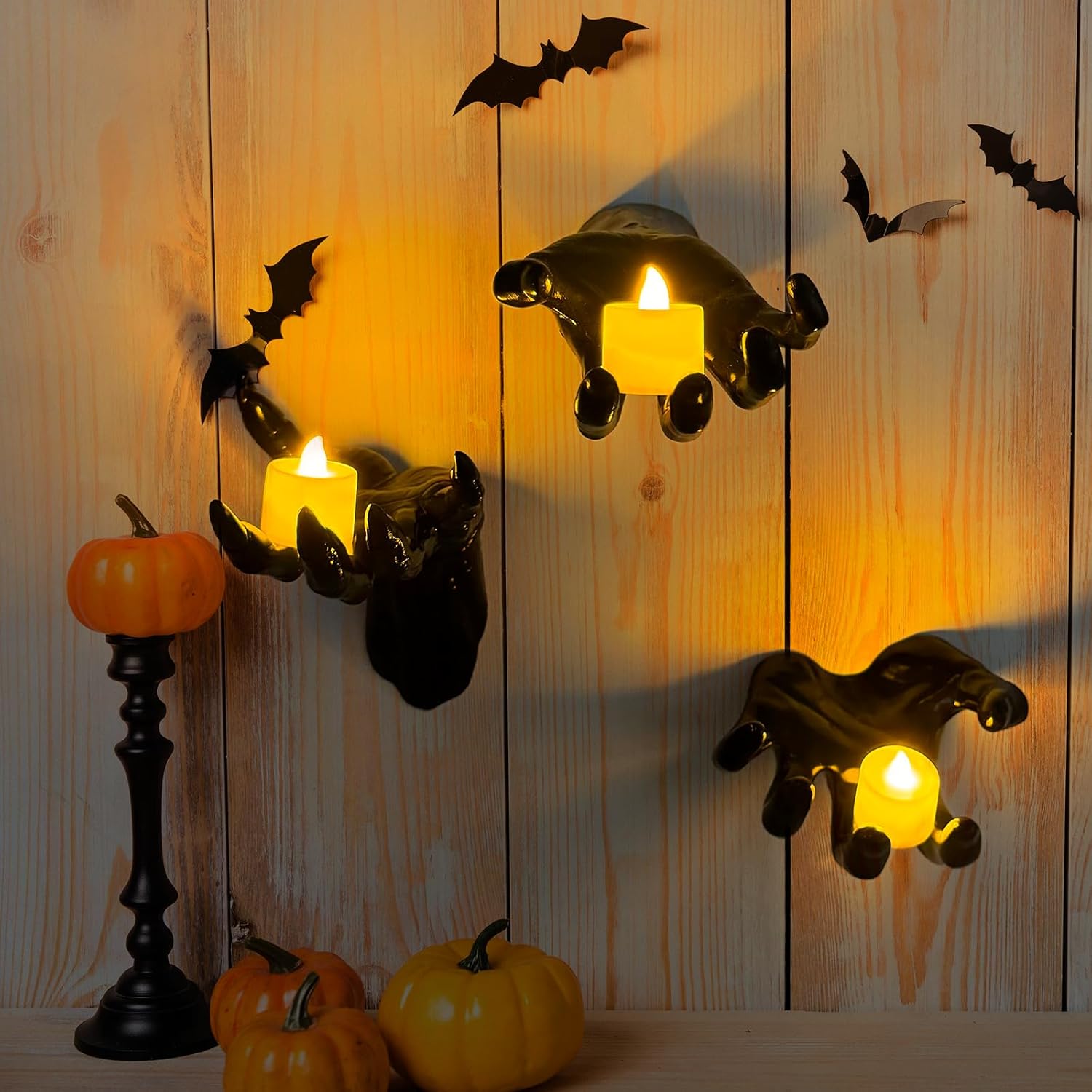 🎁TikTok Last Day Sale - 70% OFF🔥Life-Size Creepy Hands Wall Decor – 3-Piece Set with LED Candles for Gothic Halloween