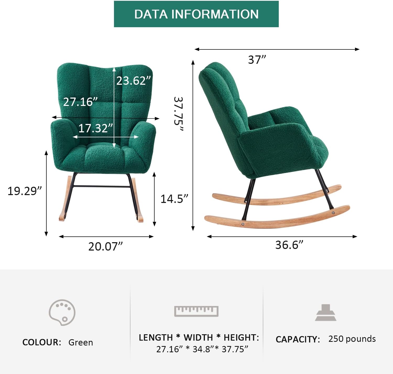 Rocking Chair Nursery, Teddy Glider Rocker with High Backrest, Modern Rocking Accent Chairs for Nursery, Living Room, Bedroom (Ivory)