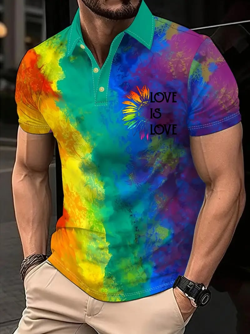 Men's Pride Month Gay Pride Month Rainbow Colors LOVE IS LOVE Print Knitted Pullover POLO Shirt Tops
