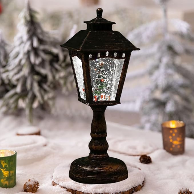 🎄Christmas Tree Night Light | Northlight Lighted Musical Snowman Snowing Black Christmas Street Lamp