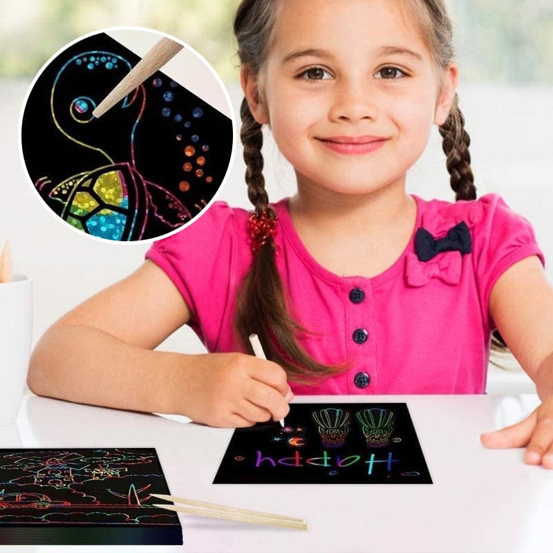 100 DIY Rainbow Magic Scratch Paper Art Set