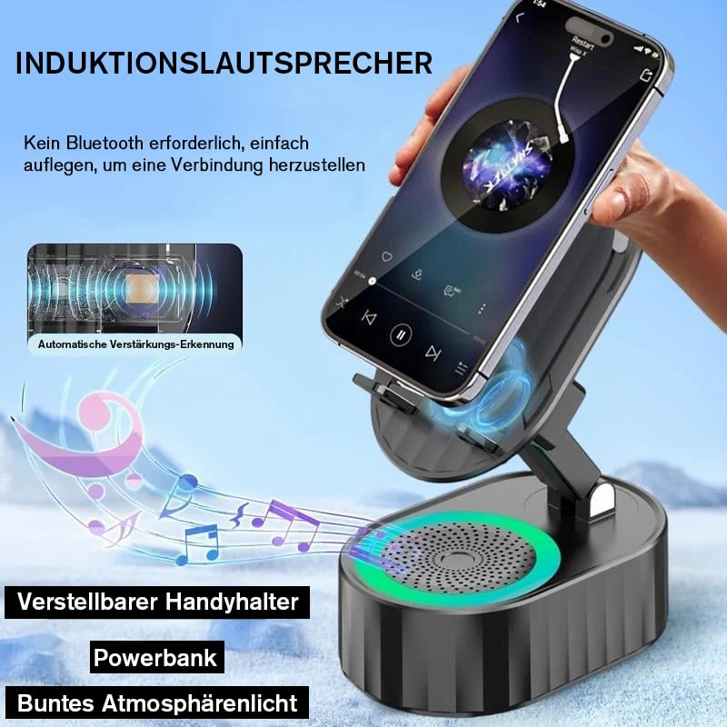 🔥5in1 Verbesserter Handyständer mit Induktionslaut Sprecher/ Powerbank/ Atmosphärenlicht