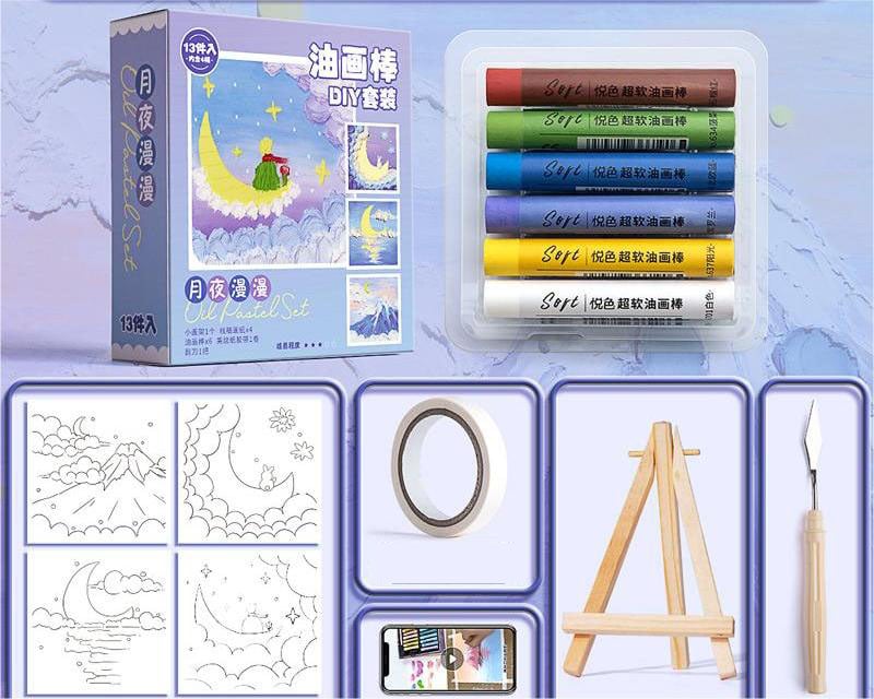 (🔥TikTok Summer SALE)13-piece Set of Oil Painting Stick Beginner DIY with Painting Paper Scraper Frame Heavy Color Soft Crayon Full Set of Tools✨