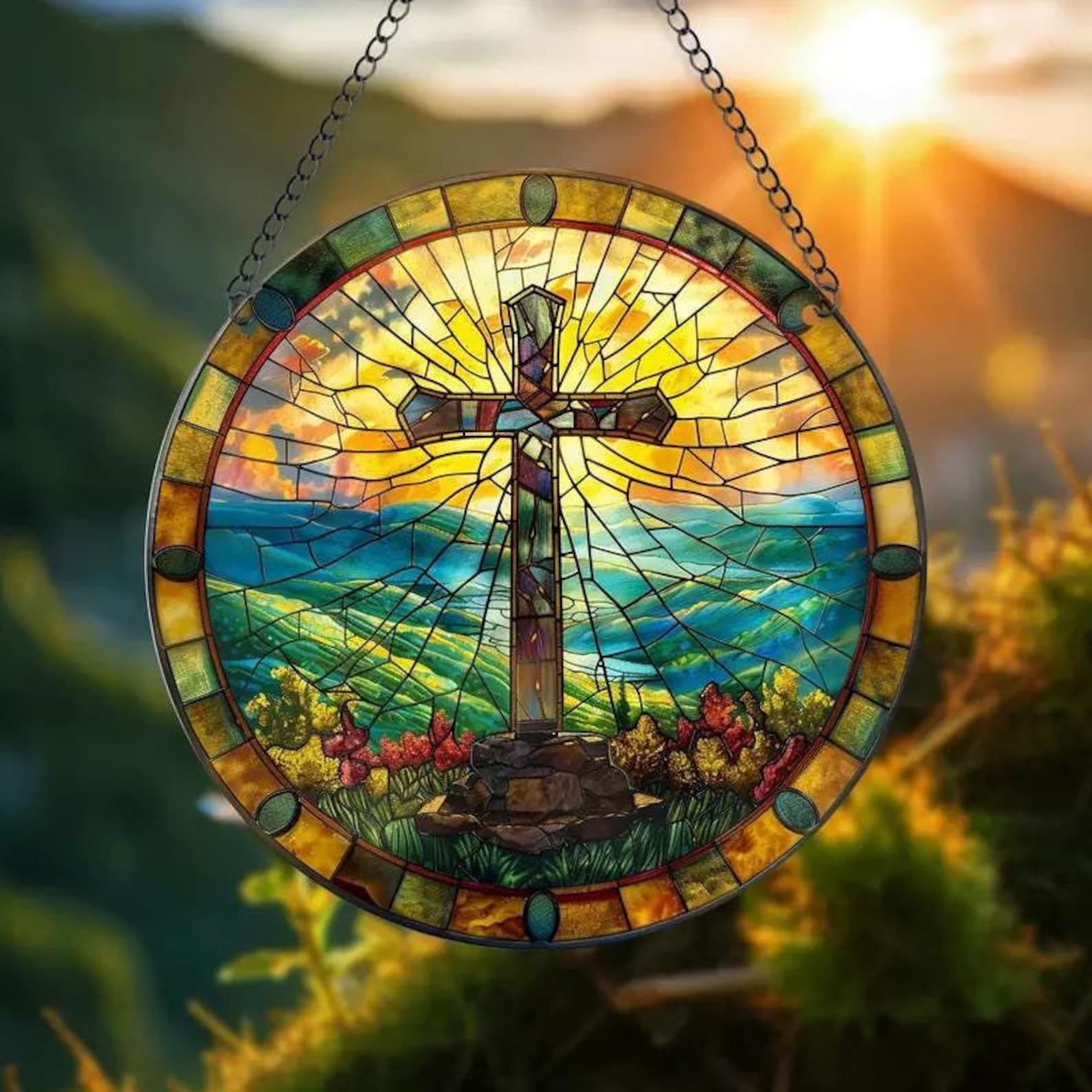 🎄🎅Christmas Presale - 49% OFF🎄-✝️Religious Pendant Cross Sun Catcher