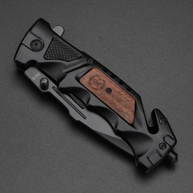 Outdoor folding knife with black wooden handle