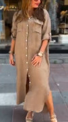 Ladies' Collar Solid Color Slit Loose Casual Dress