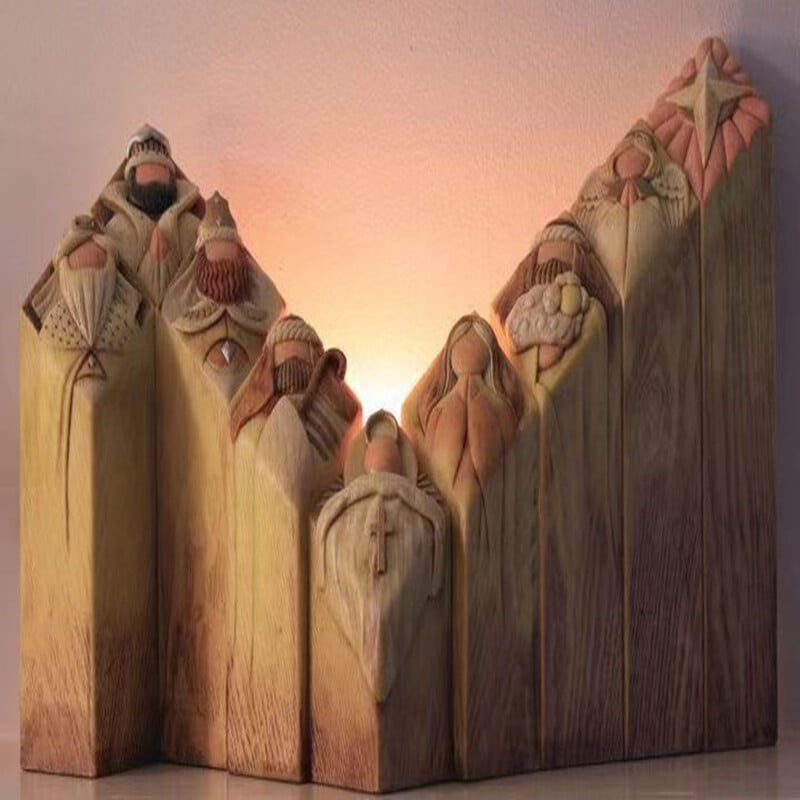 🎉Christmas Hot Sale🎁Heaven Pillar Statues,9pcs Heaven Nativity Tree Pillar Statues