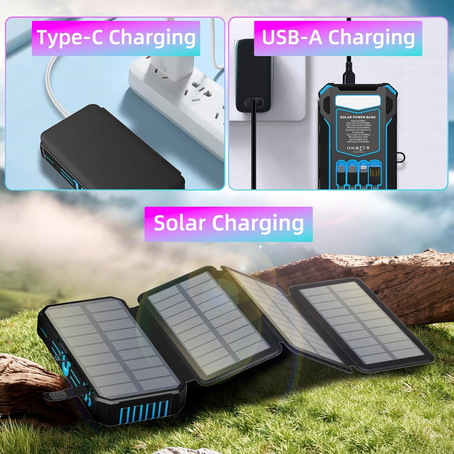 🎄TikTok Christmas Sale -70% OFF✨Outdoor Foldable Solar Large Capacity Charger Mobile Power Bank