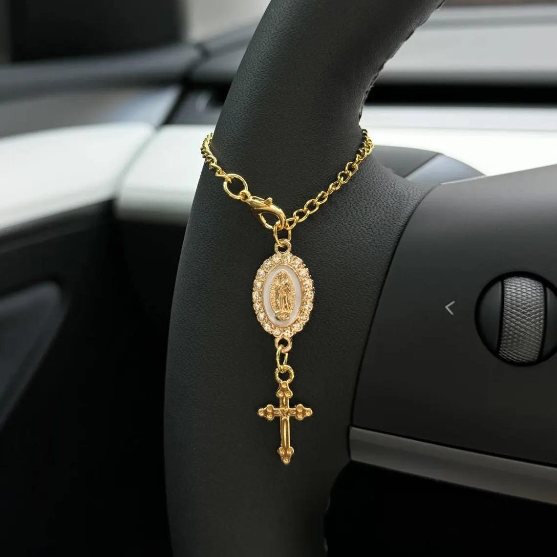 ✝️Pink Steering Wheel Rosary Charm Accessory