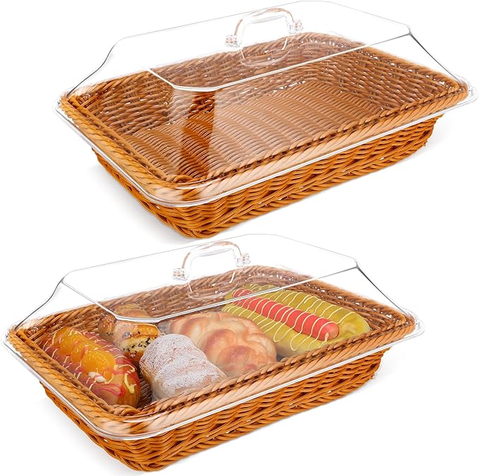 🔥Last Day Promotion 70% OFF🔥Handwoven Rattan Style Bread Basket with Clear Acrylic Lid