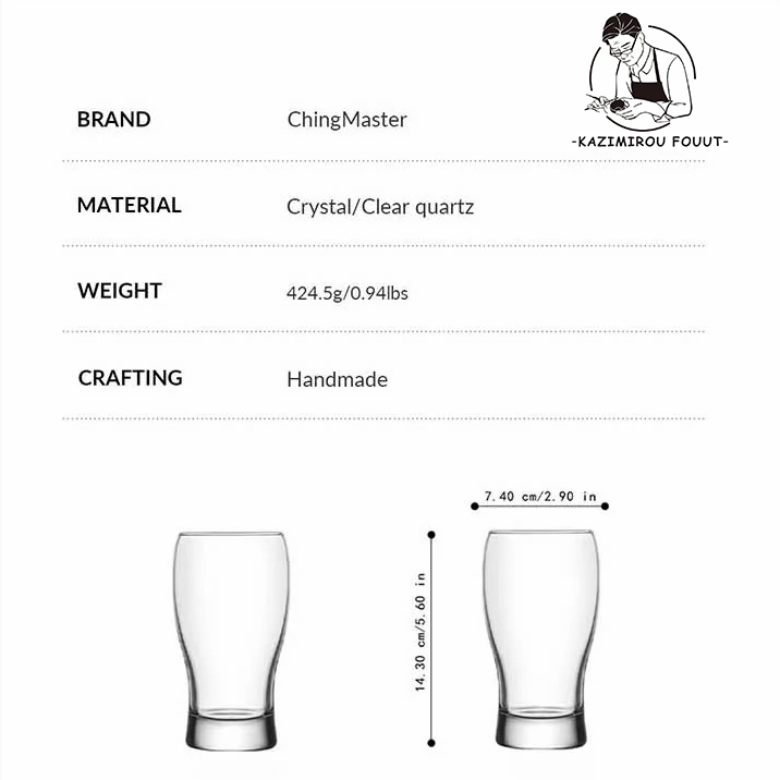 Handmade Crystal Glassware Draught Beer Drink Glasses(15.2oz/450ml)