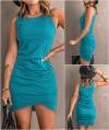 BTFBM Women 2024 Summer Sleeveless Tank Dresses Crew Neck Slim Fit Short Casual Ruched Bodycon Party Club Mini Dress