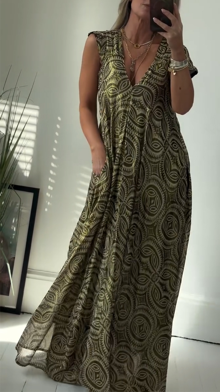 Women's V-neck Printed Casual Dress