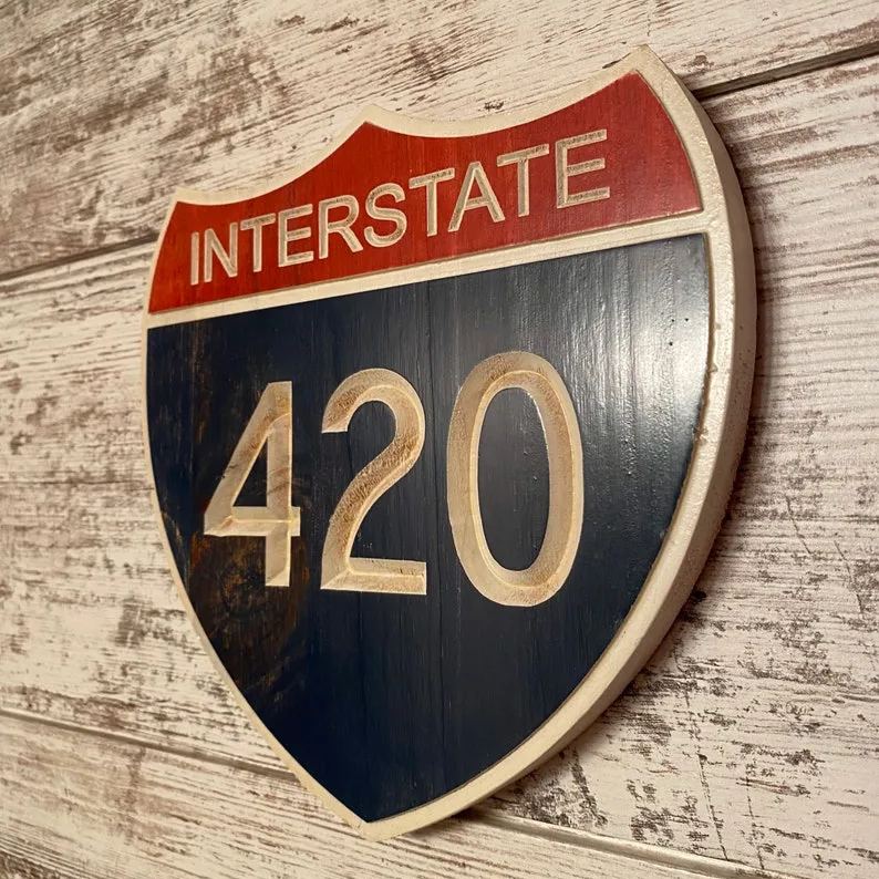 🎄🎅Christmas Presale - 49% OFF🎄-🛡Handcrafted Interstate 420 Shield Carved Wood Highway Sign