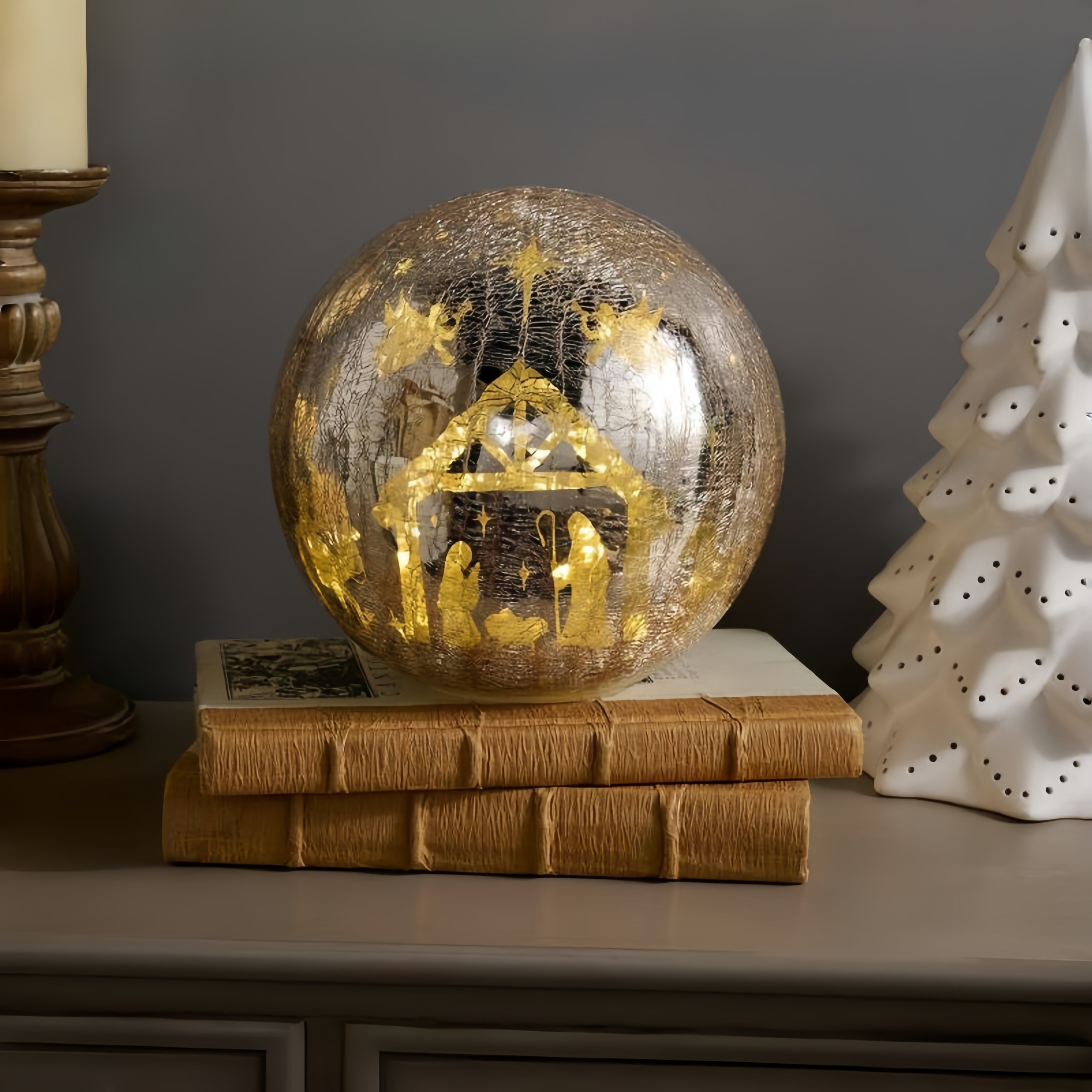 🏆Flash Sale⚡Illuminated Crackle Sphere Nativity Scene