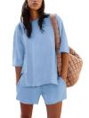 🔥Women's Casual Solid Color Suit with Slit Top and Shorts