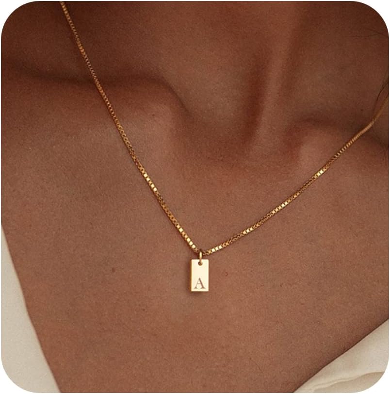 Initial Necklaces for Women 14K Gold Plated Letter Necklace Dainty Gold Name Necklace Personalized Initial Tag Pendant Necklace for Women Trendy Gold Jewelry