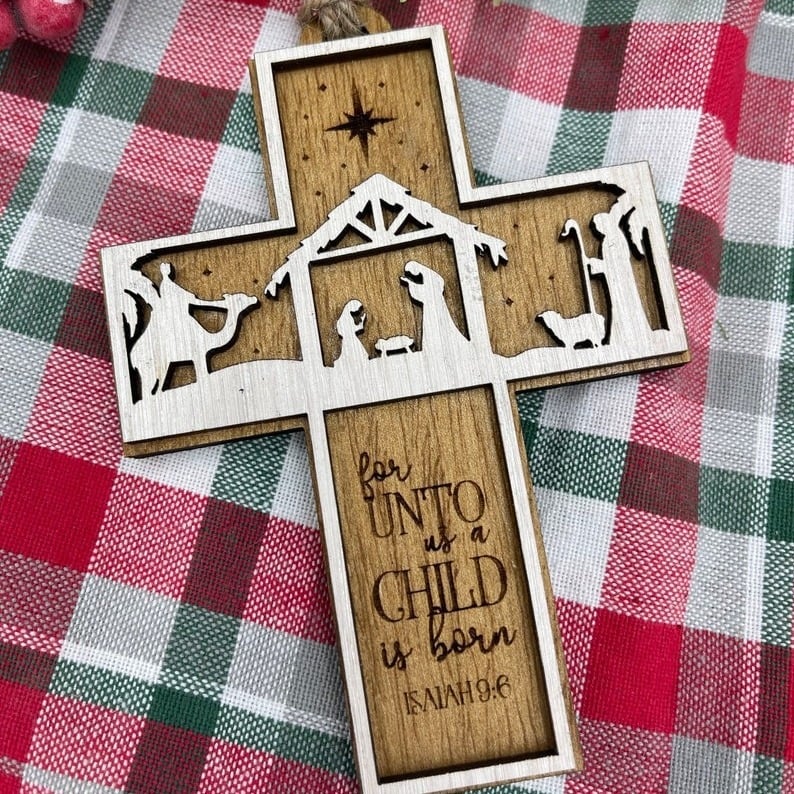 🔥Last Day Sale 49% OFF - Nativity Scene Scripture Cross, Christmas Ornament