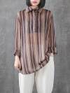 Gracie Vintage Contrasting Vertical Stripes Print Lapel Tops