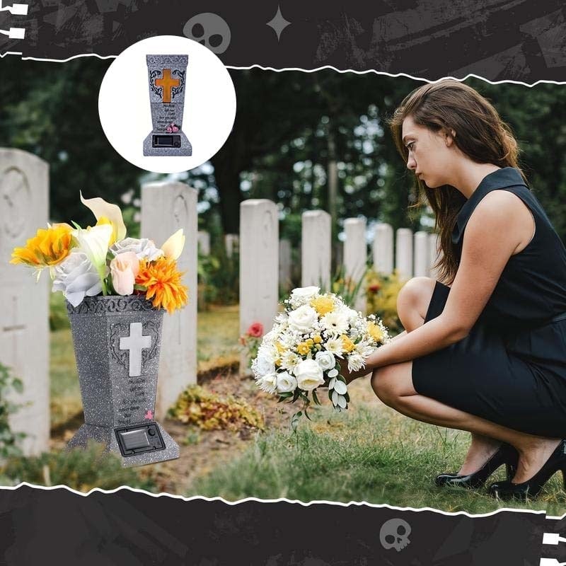 🎁TikTok Last Day Sale - 70% OFF🔥Solar-powered cross angel flowerpot solar-powered cemetery vase with LED