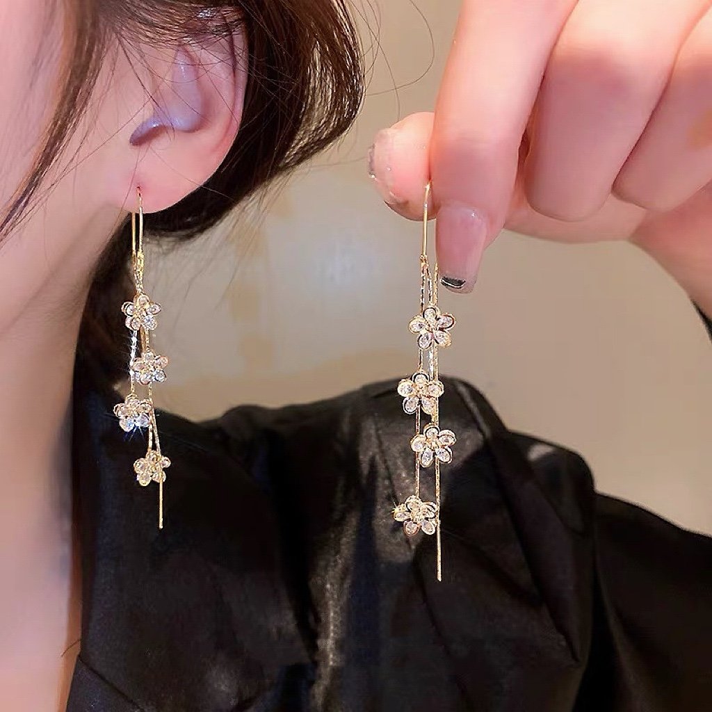 Fashion Crystal Flower Tassel Earrings