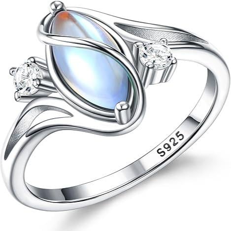 Exquisite 925 Sterling Silver Mood Rings Moonstone for Women