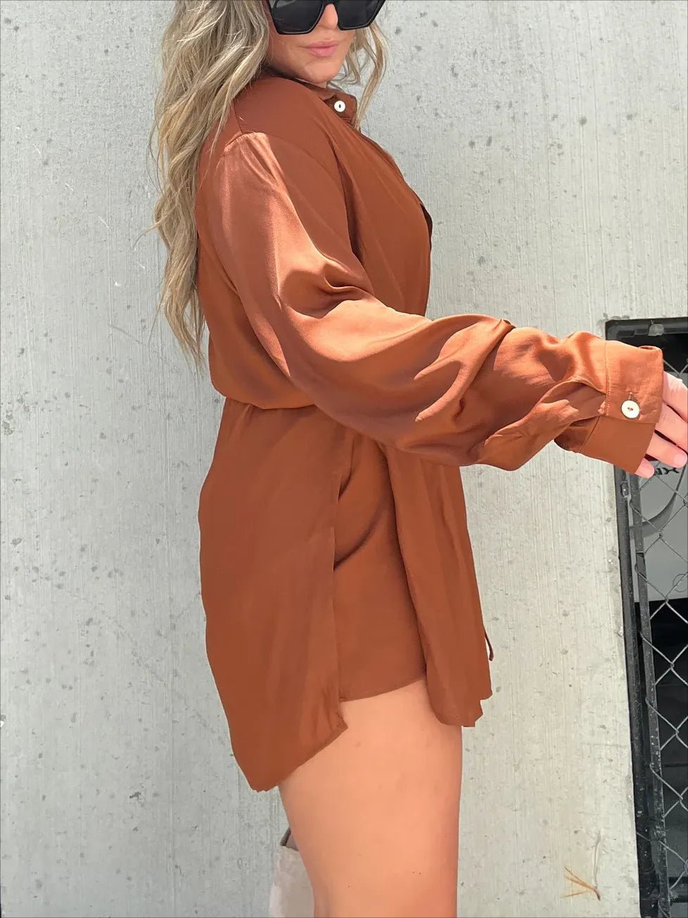 🔥🔥-Women's Solid Color Long Sleeve Shirt Dress