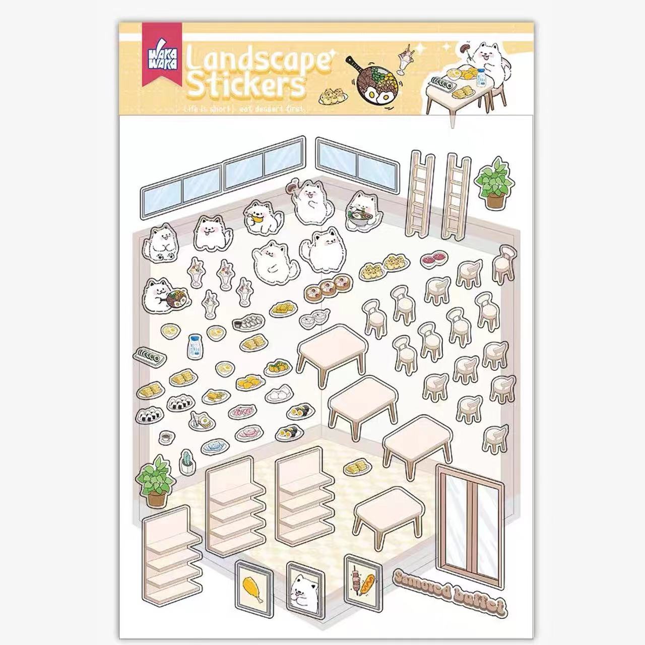 Sticker Play Scenes, Make A Grocery Store|Library|Buffet|Bakery|Bathroom|Panda Room