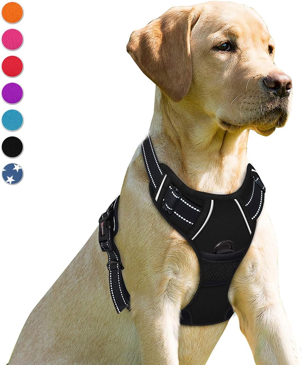 BARKBAY No Pull Dog Harness Front Clip Heavy Duty Reflective Easy Control Handle for Large Dog Walking(Black,L)