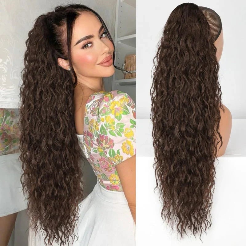 🎁Letzter Tag 49 % Rabatt🔥76cm gewellte, krauses Haarverlängerung mit Pferdeschwanz