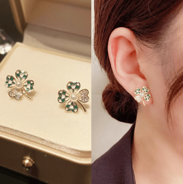 (Early Christmas Sale- 50% OFF) Four Leaf Clover Pearl Stud Earrings- BUY 2 FREE SHIPPING